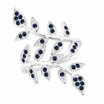ANGARA Pave Set Blue Sapphire Olive Leaf Vine Ring for Women in 14K Solid Gold - £490.47 GBP