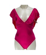 TRINA TURK Swimsuit 1 Piece Ruffle Plunge Neck Women&#39;s Size 10 Fuchsia NEW - £35.39 GBP