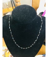 Silver Tone Half Moon Bar Blue Beaded Necklace Delicate Jewelry Modest - £7.43 GBP