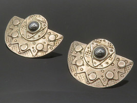 DESIGNER 925 Silver - Vintage Cabochon Hematite Patterned Drop Earrings ... - £55.96 GBP