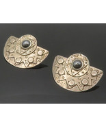 DESIGNER 925 Silver - Vintage Cabochon Hematite Patterned Drop Earrings ... - $1,315.78 MXN