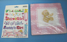 A Baby Girl Hallmark Party Napkins &amp; Timeless Treasures Stickers Pink Tan Black - £7.90 GBP
