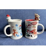 Rudolph &amp; Bumble Sculpted 3-D Figs Climbing Out Of Christmas Mugs Cups N... - £33.07 GBP