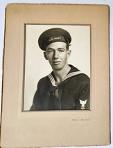WW2 Young Sailor US Navy Vintage Photo 1942 era with Patch 9.75 x 13 in Holder - £17.89 GBP