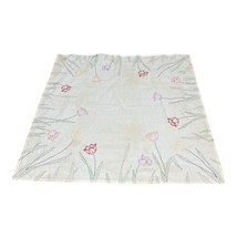 Vintage Linen Bridge Tea Table Tablecloth Flower tulips Design 31”x31.5”... - £14.88 GBP