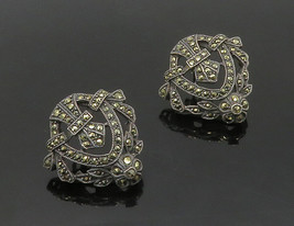 JUDITH JACK 925 Silver - Vintage Marcasite Dark Tone Drop Earrings - EG8452 - £86.75 GBP