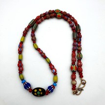 Vintage chevron and white heart venetian multilayers glass beads necklace - $37.86 CAD