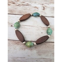 Vintage Stretch Bracelet Green &amp; Brown Tones - £7.90 GBP