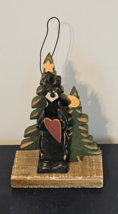 Christmas Ornament Wall Plaque Art Wood Black Bear in the Woods Forest - £7.78 GBP