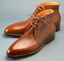 Men Chukka Brown Color Superior Leather Lace Up Pointed Plain Toe Vintage Boots - £127.92 GBP+