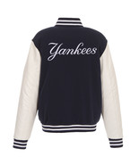 MLB New York Yankees Reversible Fleece Jacket PVC Sleeves Embroidered Lo... - £102.12 GBP
