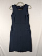 Lands End Sleeveless Cocktail Midi Sheath Dress Zip Back Navy Blue Size 4 - $18.69