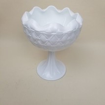 Vintage Indiana Milk Glass Compote Duette Quilted Diamond Star 9&quot; Tall - £27.37 GBP