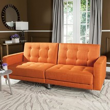 Safavieh Livingston Collection Soho Orange Tufted Foldable Sofa Bed. - £414.56 GBP