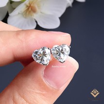 Heart Moissanite Diamond Stud, Genuine Solid Gold Stud, 10K 14KGold Stud Earring - $102.15+