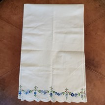 Vintage Table Runner Embroidery Crochet 40x10 Inch Blue Flowers Pink Green - $16.83