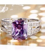 NEW Square-Cut 1.5 carat Amethyst + White Sapphire Ring~925 Sterling Sil... - £21.57 GBP