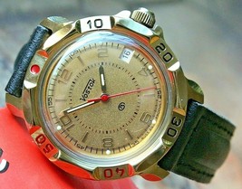 Vostok Komandirsky 819980 Russian Mechanical Military Wrist Watch Gold Dial - £55.93 GBP+