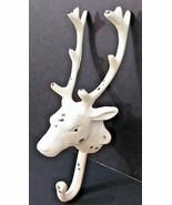 Deer With Antlers Clothes Hat Towel Wall Hook Hanger White Cast Iron Rus... - €9,84 EUR