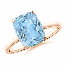 ANGARA Prong-Set Cushion Aquamarine Solitaire Ring for Women in 14K Solid Gold - £1,933.73 GBP