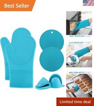 6-Piece Teal Silicone Oven Mitt Set – Heat Resistant Gloves with Quilted... - $840.68 MXN