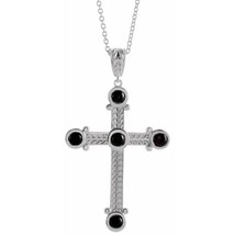 Sterling Silver Black Onyx Cross Adjustable Chain Necklace - £183.05 GBP