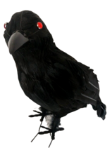 Halloween Realistic Black Feathered Crow Decoration 12&quot; Long Red Eyes - £10.97 GBP