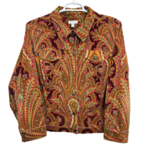 Charter Club Corduroy Jacket Brown Size 2X Paisley Print Collared Button... - $29.74