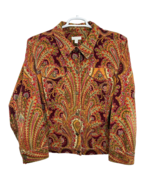 Charter Club Corduroy Jacket Brown Size 2X Paisley Print Collared Button... - £23.83 GBP