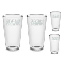 SET Cleveland Browns Pint Beer Glasses Etched Tumblers Drinkware - £31.44 GBP+