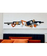 Geometric wood wall art, wall hanging, blue and orange wall art, 64x13 b... - $4,574.76 MXN