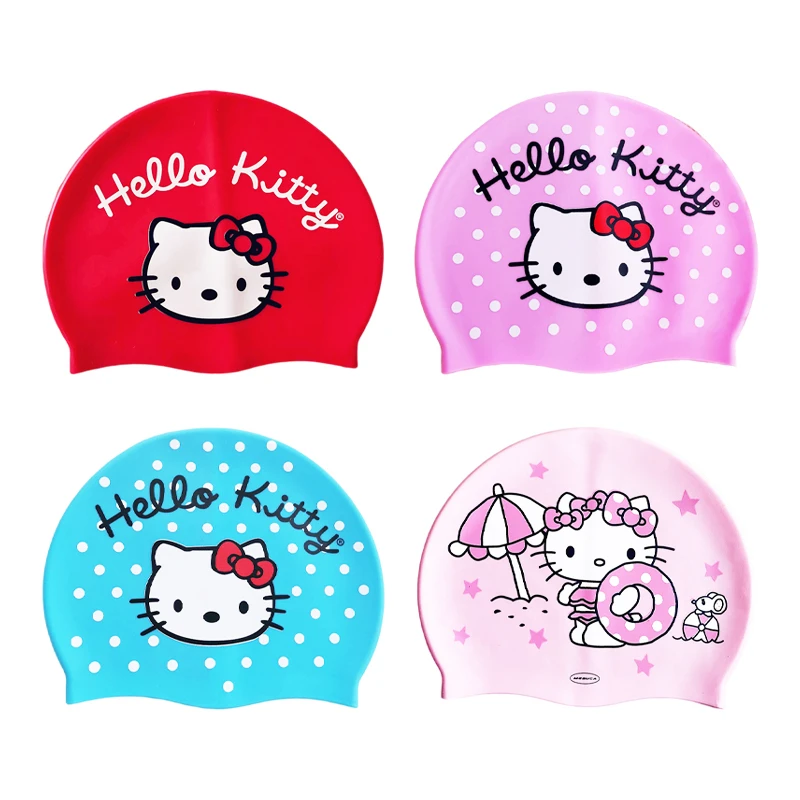 New Kawaii Sanrio HelloKitty Swimming Cap Cute Anime Ladies Thickened Printed - £10.97 GBP+