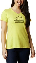New Womens M Columbia Bright Yellow Logo Tee Shirt V Neck Omni Shade UPF 30 SS  - £35.04 GBP