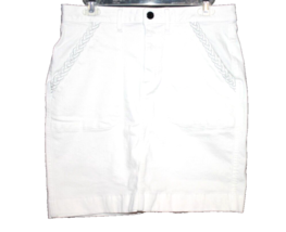White House Black Market White Denim Mini Skirt Size  6 Braided Pocket D... - £17.57 GBP