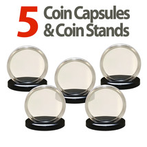 5 Coin Capsules &amp; 5 Coin Stands For Presidential $1 / Sacagawea $1 Airtight 26mm - £6.68 GBP