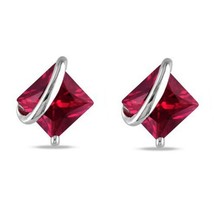 2.33CT Princess Cut Simulated Ruby Solitaire Stud Earrings 14K White Gold Plated - $46.74