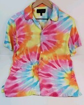 No Boundaries Hawaiian Shirt Men SM Rainbow Tie-Dye Hippie Psychedelic Rayon  - £12.01 GBP