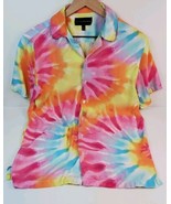 No Boundaries Hawaiian Shirt Men SM Rainbow Tie-Dye Hippie Psychedelic R... - £11.75 GBP