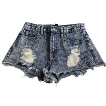 Womens Blue Acid Wash Booty Shorts Size 26 Distressed Cut Off Denim Forever 21 - £11.56 GBP