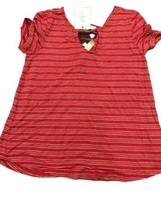 Pink Rose Womens Striped Keyhole Knit Top Size Medium Color Brick Combo - £15.69 GBP