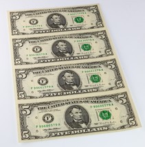 Series of 1995 $5 Federal Reserve Note (4Pcs) FR# 1985-F - $1,468.26 MXN
