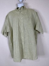 Jos A Bank Travelers Men Size L Lime Green Linen Button Up Shirt Oversized - $9.48