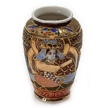 Miniature Vase Satsuma Style Moriage Gold Gild Hand Painted 3” Japan Vin... - $11.85