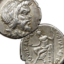 PAN, Jupiter. time of JULIUS CAESAR 48 BC Vibia 18 XF Roman Denarius Coin - £377.54 GBP