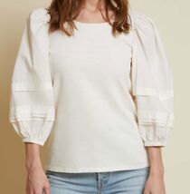 Nation LTD Gracie Pintuck 3/4 Balloon Sleeve Off White Top Med Boho Beach - $29.25