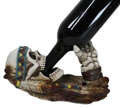 Southwestern Indian Chief Warpath Skeleton Skull Guzzling Bottle Wine Ho... - $549.13 MXN
