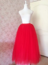 Red Tulle Maxi Skirt Outfit Women Custom Plus Size Floor Length Tulle Skirt image 3