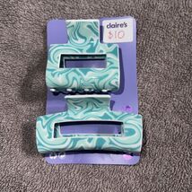 Claire’s Turquoise Marble Hair Claw Clips Set of 2 Aqua Swirl Glossy Fin... - $13.87 CAD