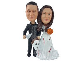 Custom Bobblehead Couple Dressed As Halloween Characters With Wife Having Blood  - £119.27 GBP