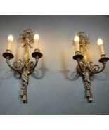 Rare Gilded Bronze Louis XVI Huge 24&quot; Ribbon Ornate Pair of Appliques Sc... - €429,12 EUR